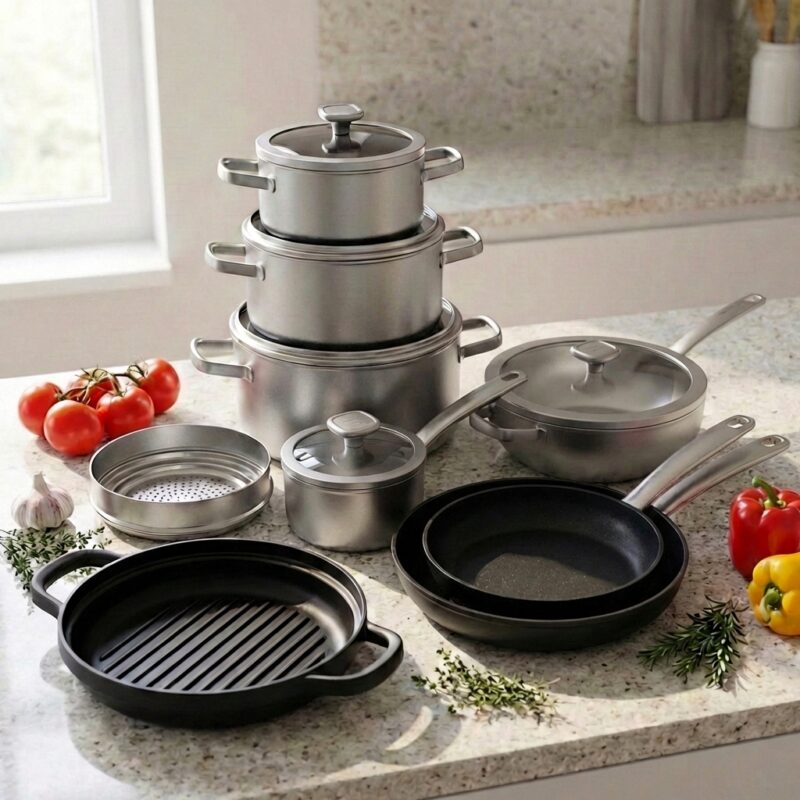 7 delige berghoff met gratis stoominzet en grilplaat